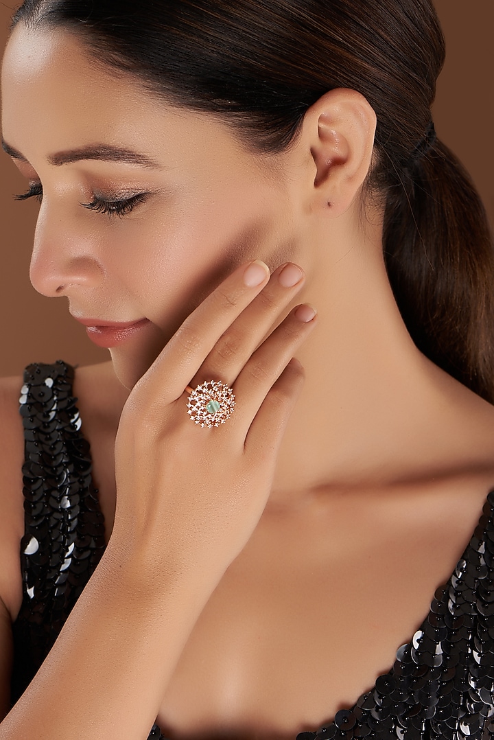 Rose Gold Finish Faux Diamond Synthetic Aqua Stone Ring by Aster at  Pernia's Pop Up Shop