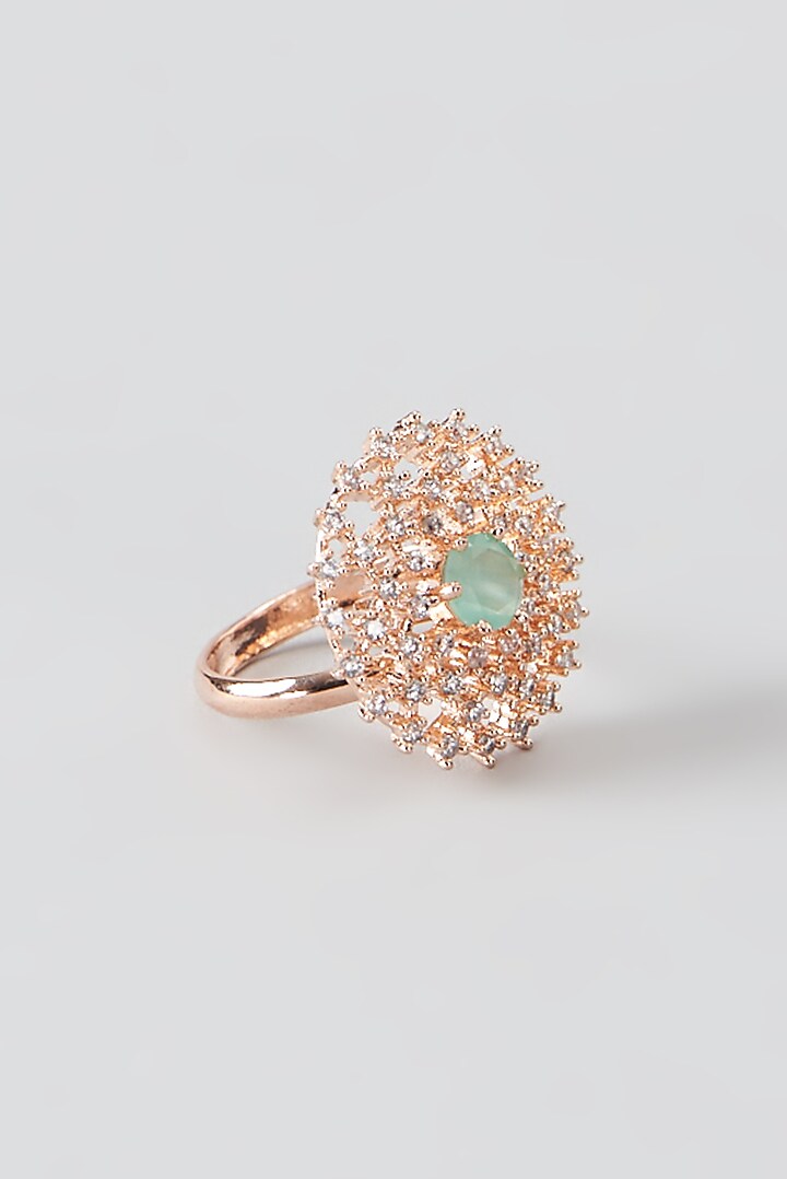 Rose Gold Finish Faux Diamond & Synthetic Aqua Stone Ring by Aster at Pernia's Pop Up Shop