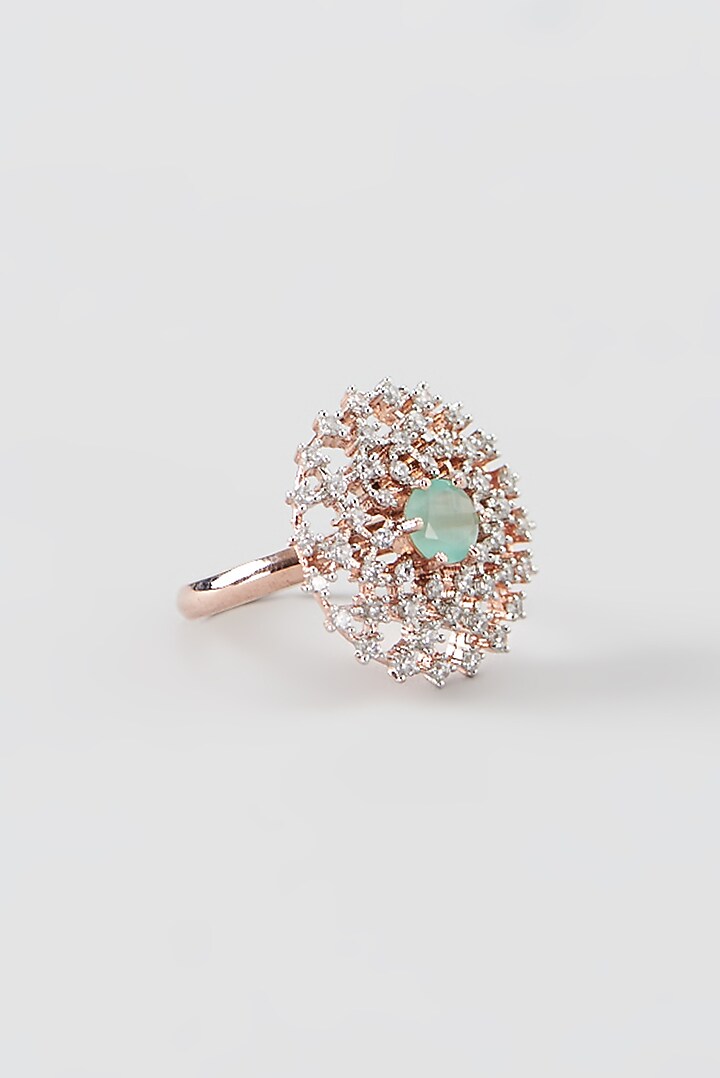 Rose Gold Finish Faux Diamond & Synthetic Aqua Stone Ring by Aster at Pernia's Pop Up Shop