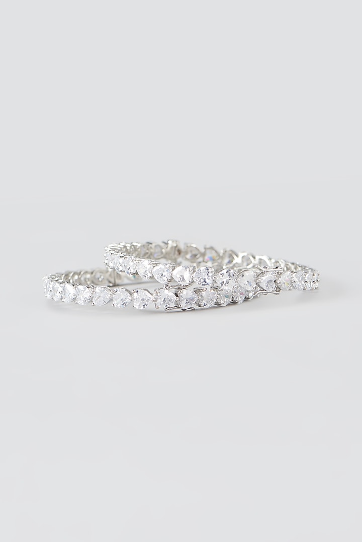 White Finish Faux Diamond Bangles (Set of 2) by Aster at Pernia's Pop Up Shop