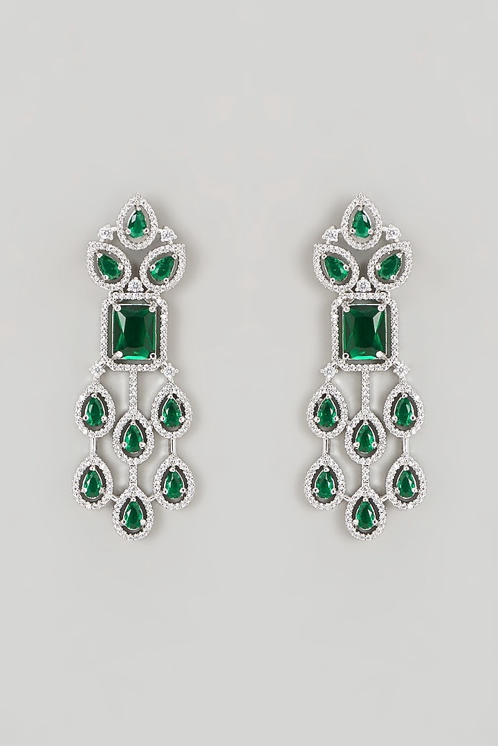 White Finish Faux Diamond & Emerald Necklace Set by Aster at Pernia's Pop Up Shop