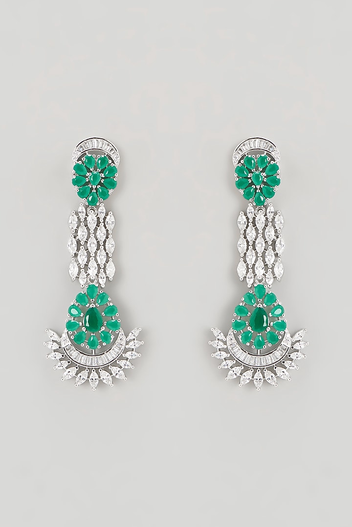 White Finish Faux Diamond & Emerald Necklace Set by Aster at Pernia's Pop Up Shop