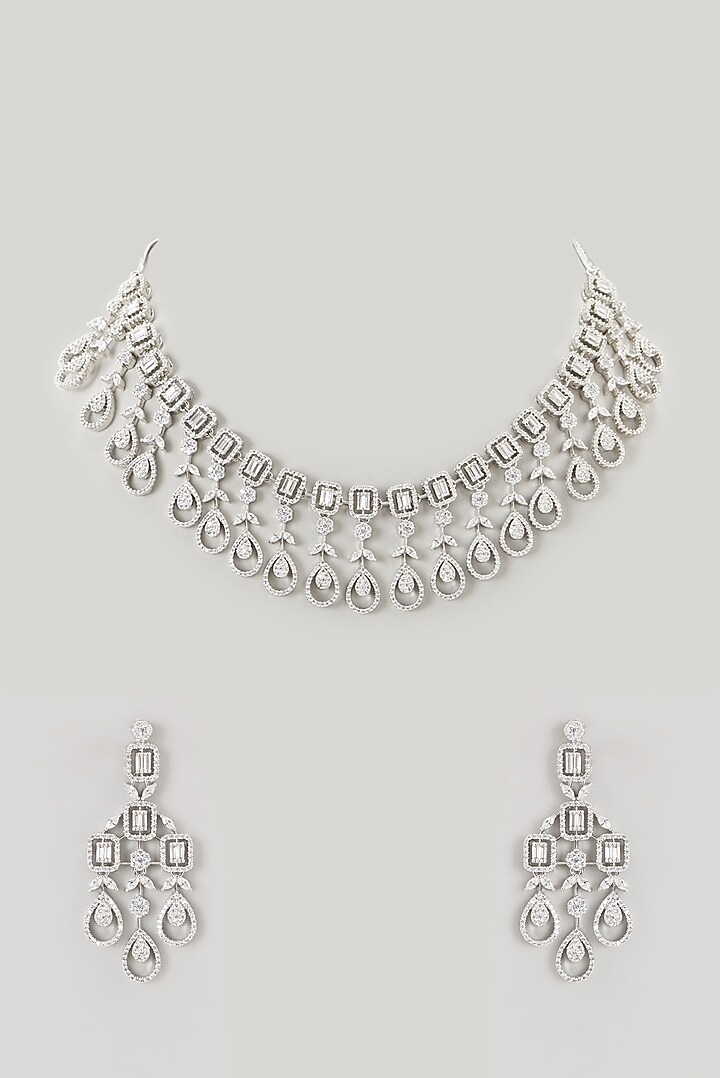 White Finish Faux Diamond Necklace Set by Aster at Pernia's Pop Up Shop