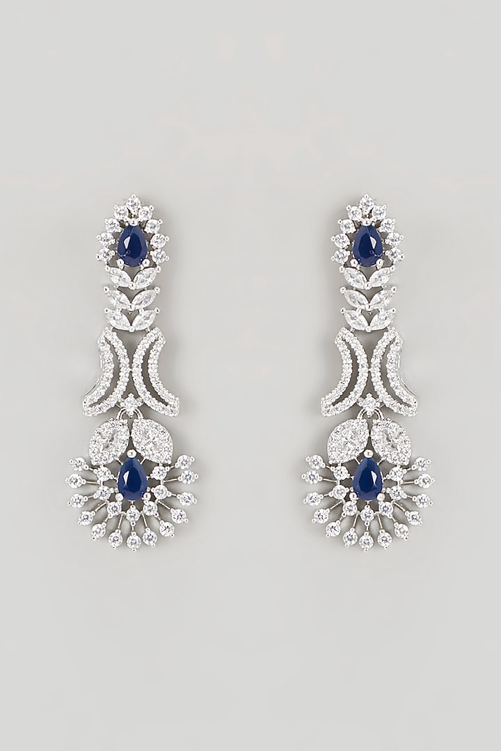 White Finish Faux Diamond & Blue Stone Necklace Set by Aster at Pernia's Pop Up Shop