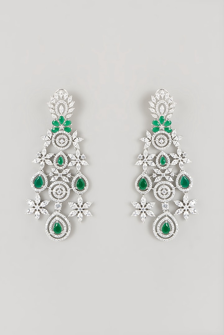 White Finish Faux Diamond & Emerald Choker Necklace Set by Aster at Pernia's Pop Up Shop