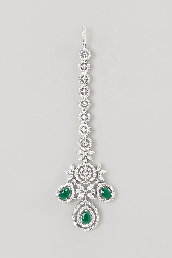 White Finish Faux Diamond & Emerald Choker Necklace Set by Aster at Pernia's Pop Up Shop