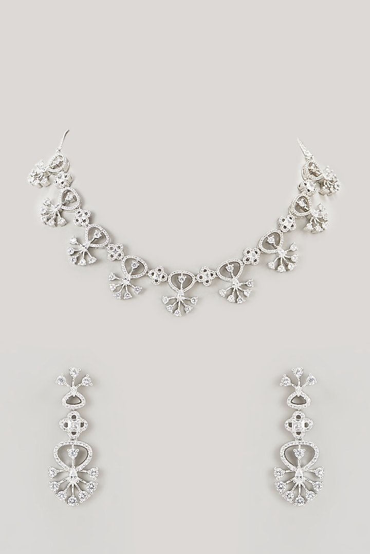 White Finish Faux Diamond Necklace Set by Aster at Pernia's Pop Up Shop