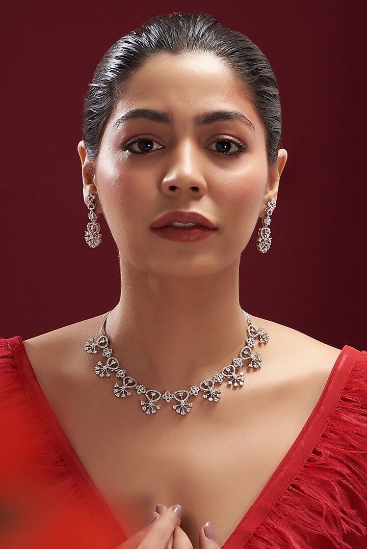 White Finish Faux Diamond Necklace Set by Aster at Pernia's Pop Up Shop