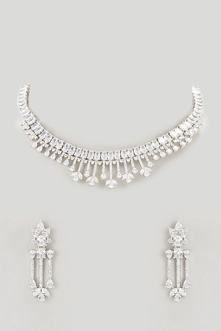 White Finish Faux Diamond Necklace Set by Aster at Pernia's Pop Up Shop