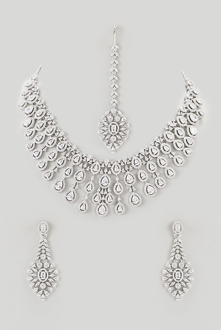 White Finish Faux Diamond Necklace Set by Aster at Pernia's Pop Up Shop