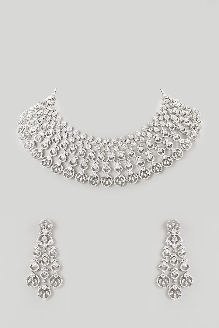 White Finish Faux Diamond Choker Necklace Set by Aster at Pernia's Pop Up Shop