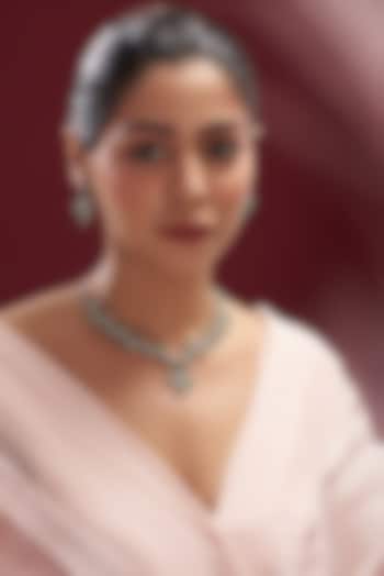 White Finish Faux Diamond & Emerald Necklace Set by Aster at Pernia's Pop Up Shop