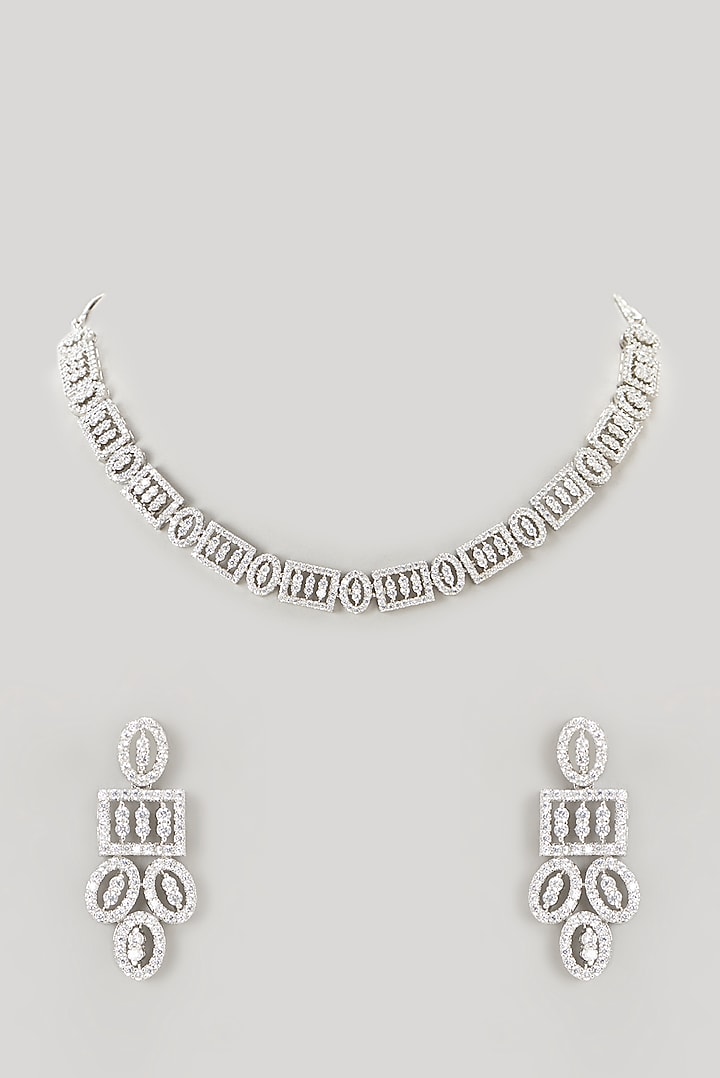 White Finish Faux Diamond Necklace Set by Aster at Pernia's Pop Up Shop