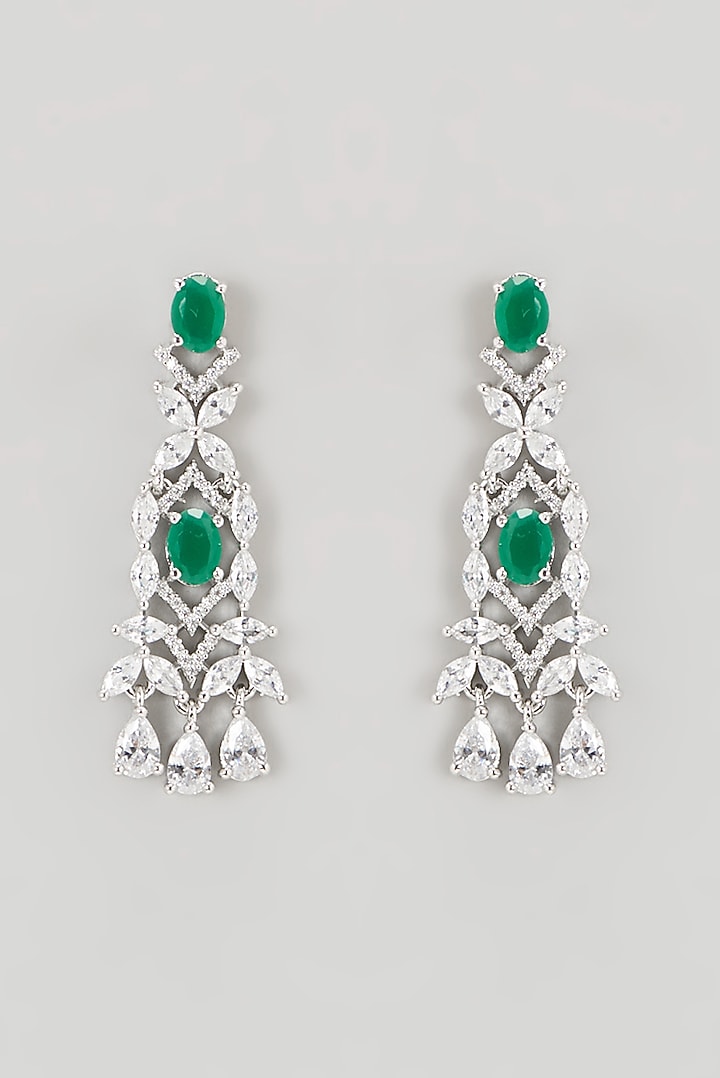 White Finish Faux Diamond & Emerald Necklace Set by Aster at Pernia's Pop Up Shop