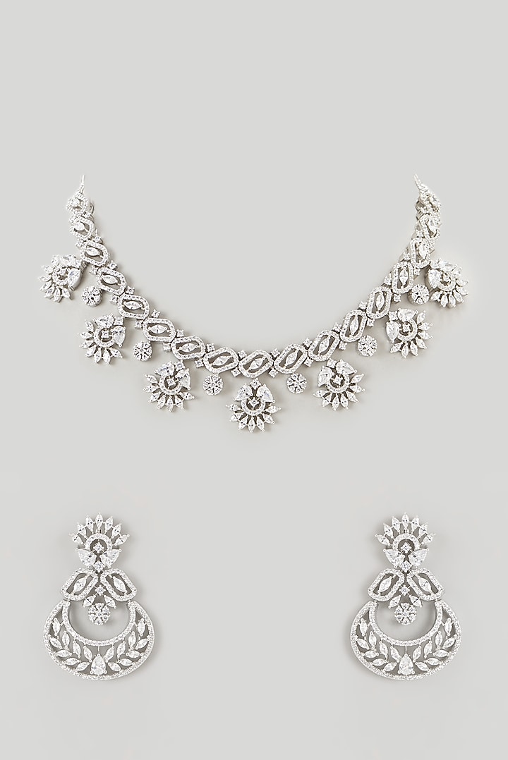 White Finish Faux Diamond Necklace Set by Aster at Pernia's Pop Up Shop