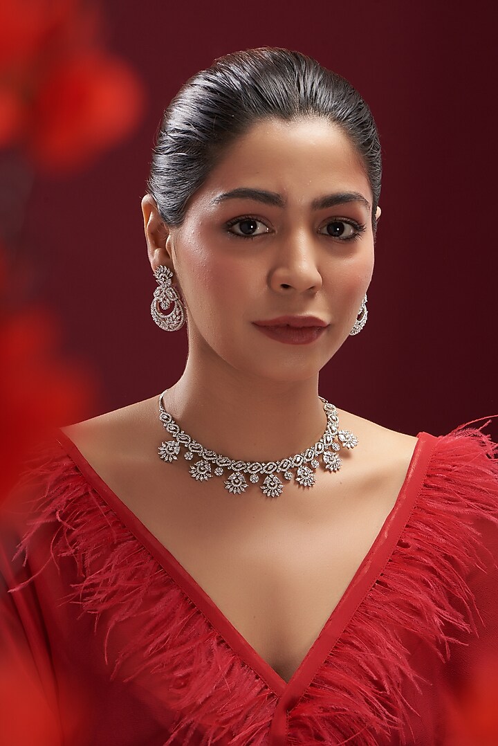White Finish Faux Diamond Necklace Set by Aster at Pernia's Pop Up Shop