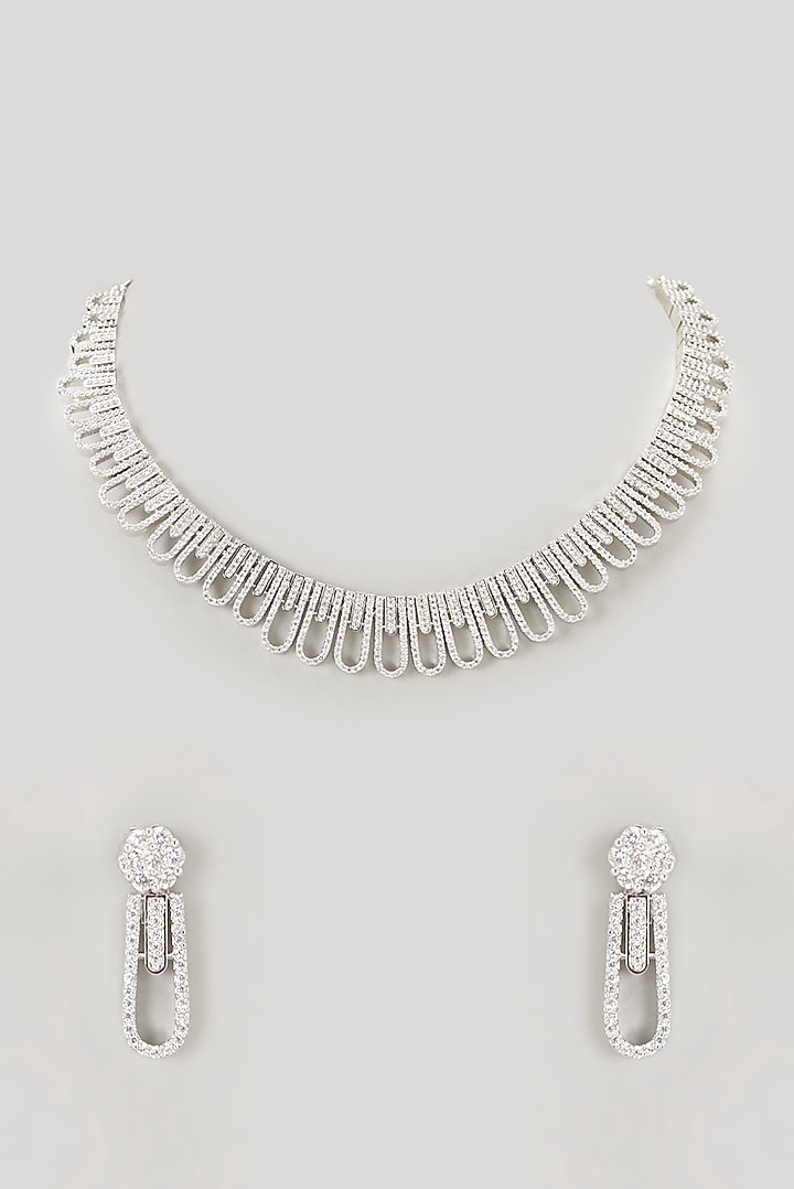 White Finish Faux Diamond Necklace Set by Aster at Pernia's Pop Up Shop