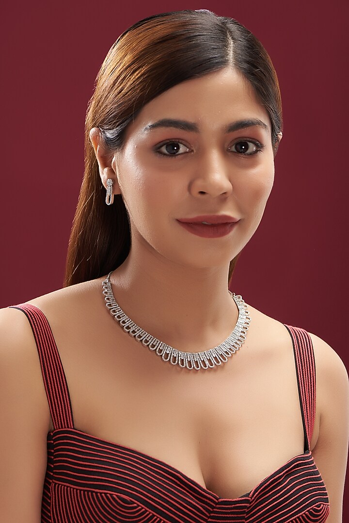 White Finish Faux Diamond Necklace Set by Aster at Pernia's Pop Up Shop