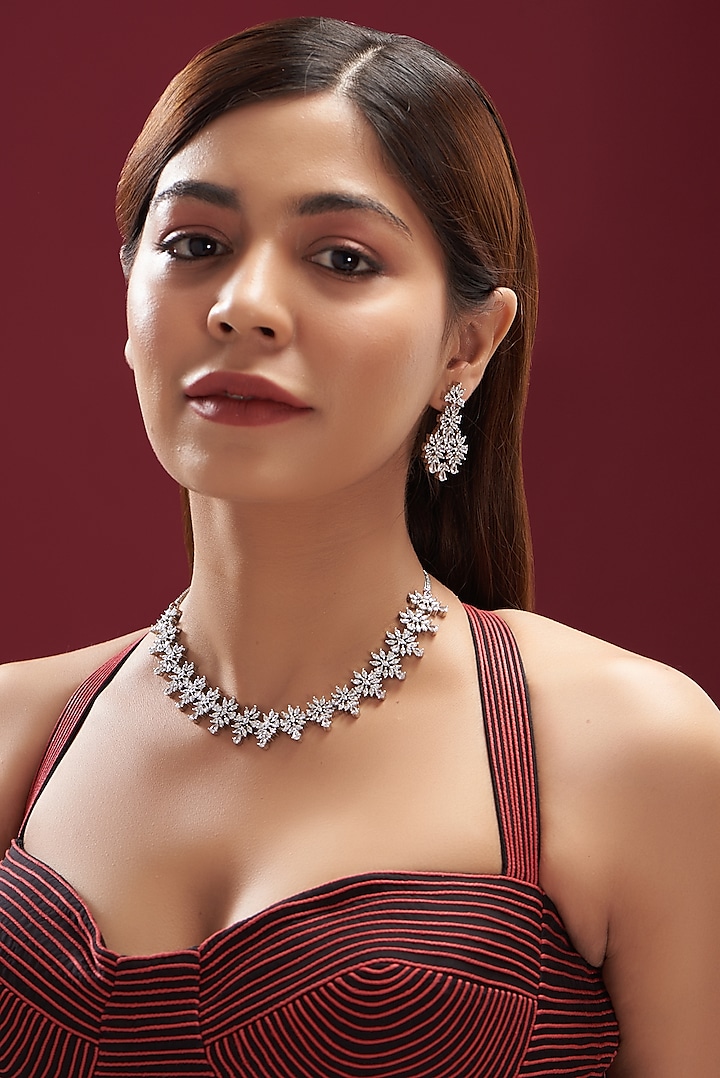 White Finish Faux Diamond Necklace Set by Aster at Pernia's Pop Up Shop