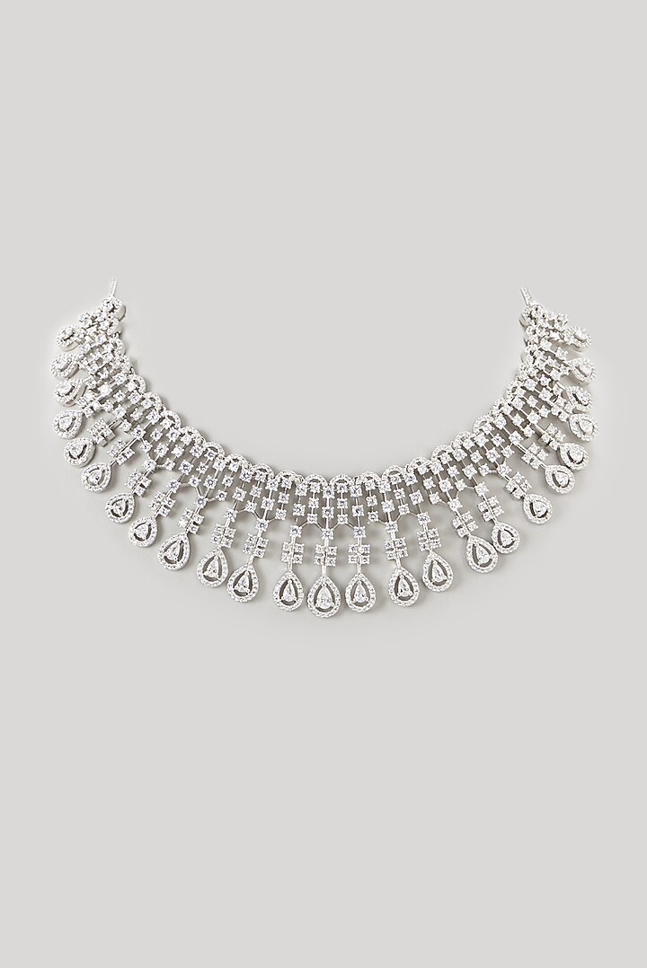 White Finish Faux Diamond Necklace Set by Aster at Pernia's Pop Up Shop