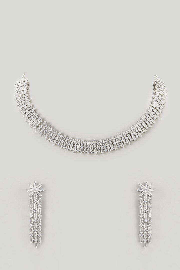 White Finish Faux Diamond Necklace Set Design by Aster at Pernia's Pop