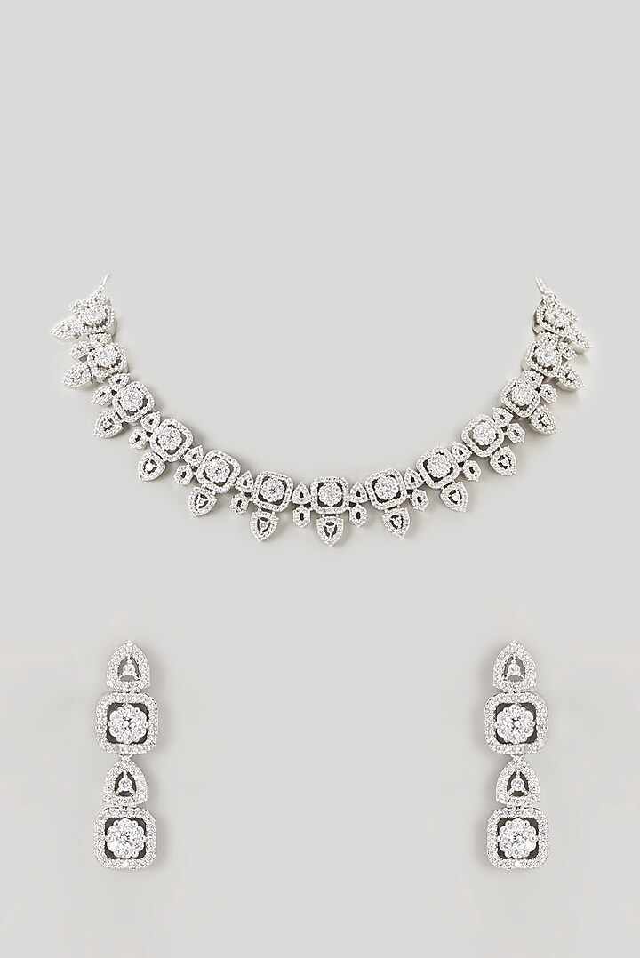 White Finish Faux Diamond Necklace Set by Aster at Pernia's Pop Up Shop