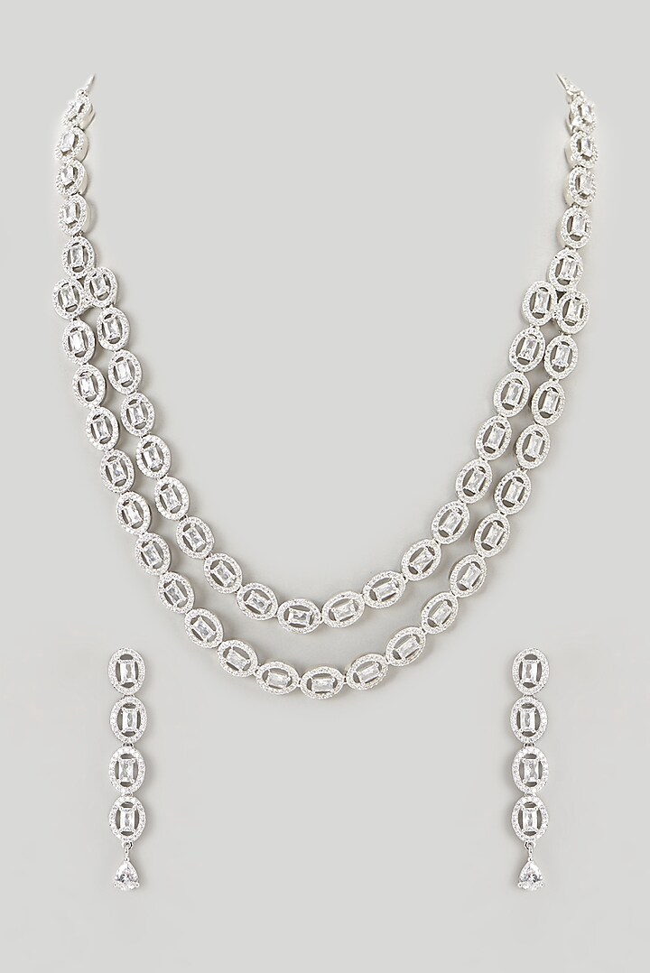 White Finish Faux Diamond Layered Necklace Set by Aster at Pernia's Pop Up Shop