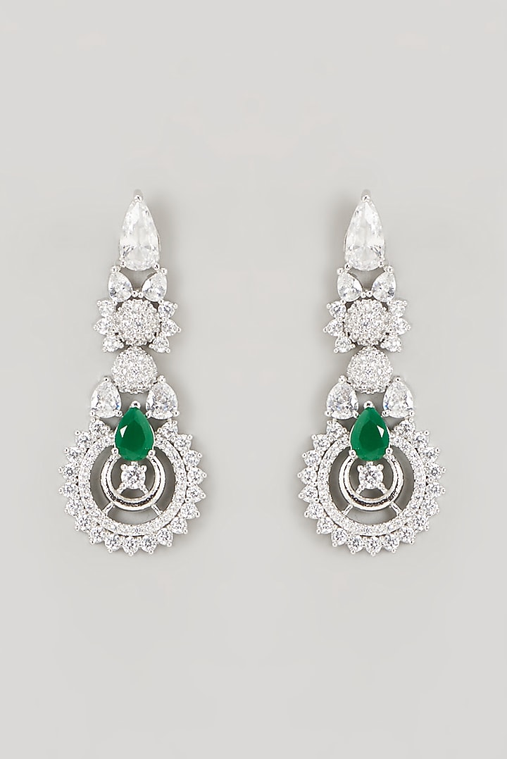 White Finish Faux Diamond & Emerald Synthetic Stone Necklace Set by Aster at Pernia's Pop Up Shop