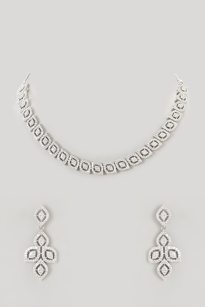 White Finish Faux Diamond Necklace Set by Aster at Pernia's Pop Up Shop