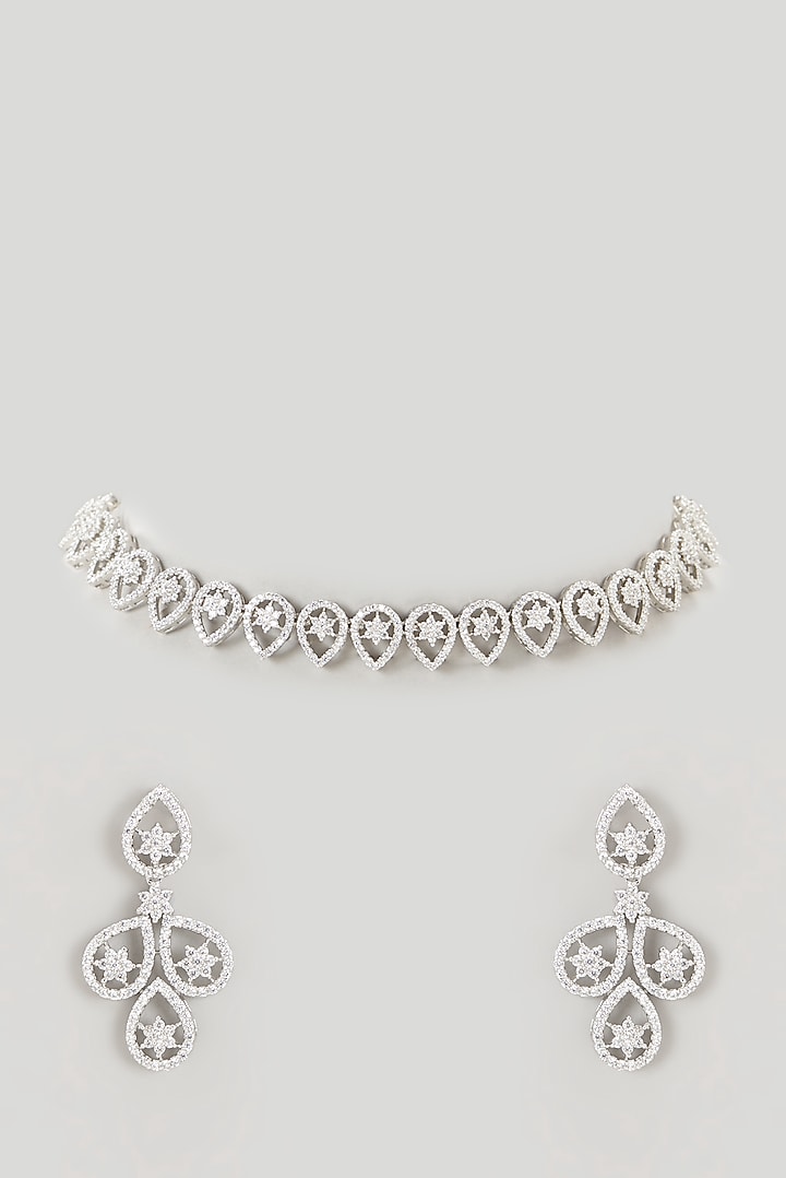White Finish Faux Diamond Necklace Set by Aster at Pernia's Pop Up Shop