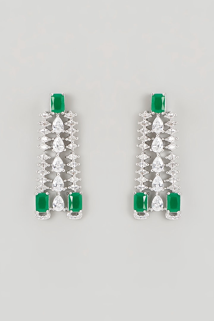 White Finish Faux Diamond & Emerald Synthetic Stone Necklace Set by Aster at Pernia's Pop Up Shop
