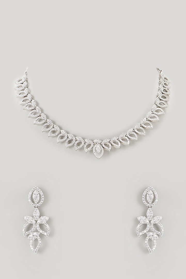 White Finish Faux Diamond Necklace Set by Aster at Pernia's Pop Up Shop