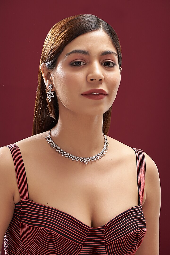 White Finish Faux Diamond Necklace Set by Aster at Pernia's Pop Up Shop