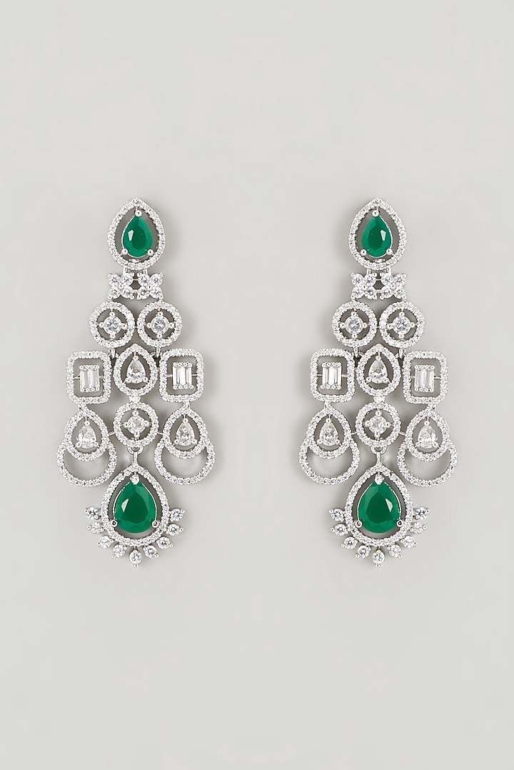 White Finish Faux Diamond & Emerald Synthetic Stone Necklace Set by Aster at Pernia's Pop Up Shop