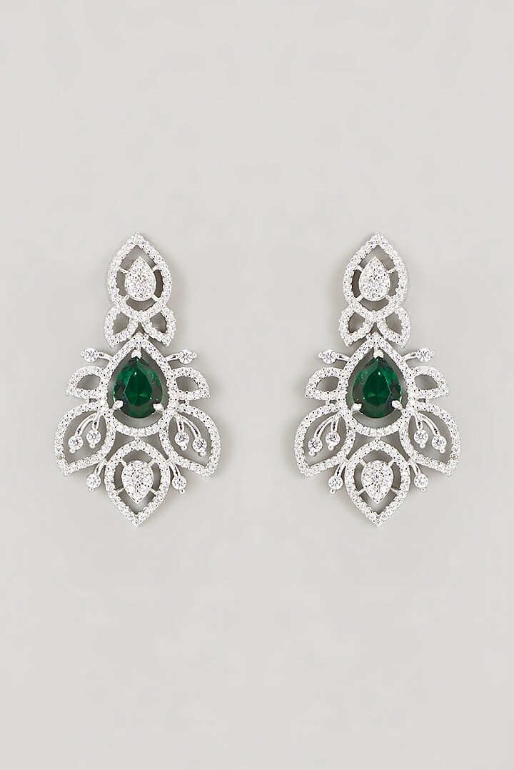 White Finish Faux Diamond & Emerald Synthetic Stone Necklace Set by Aster at Pernia's Pop Up Shop