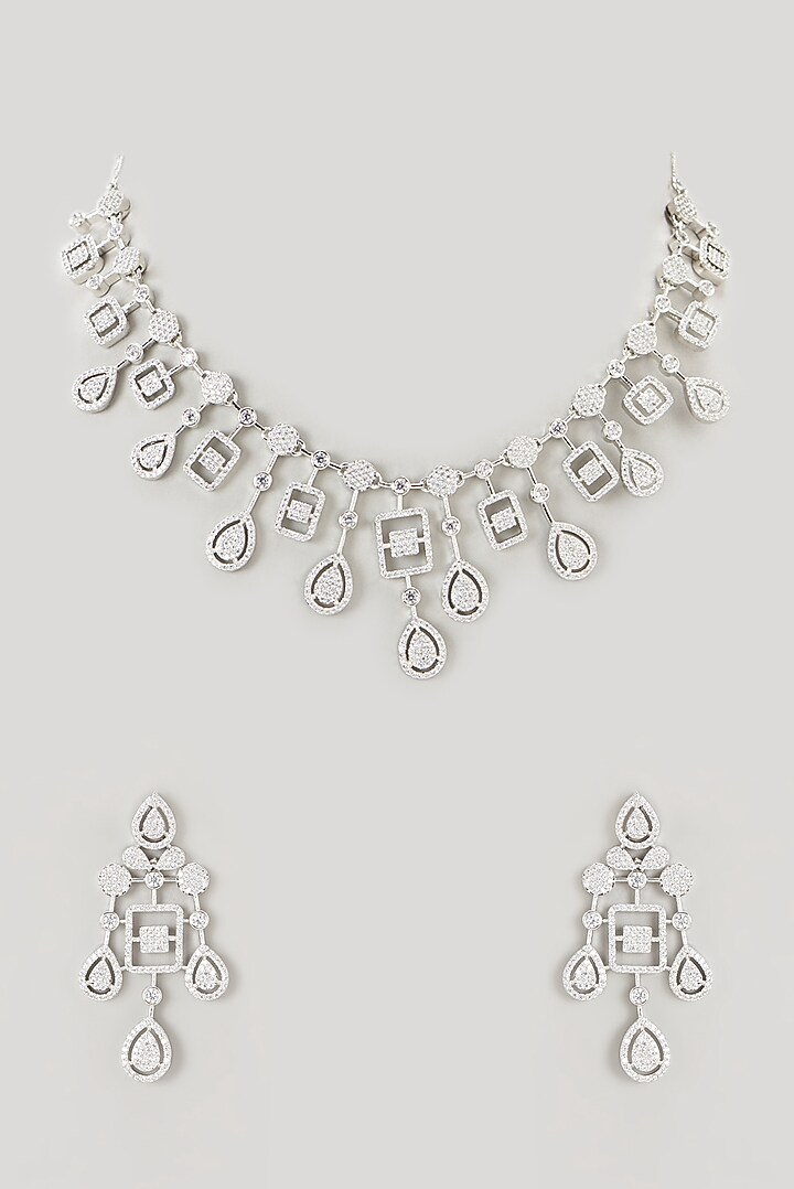 White Finish Faux Diamond Necklace Set by Aster at Pernia's Pop Up Shop
