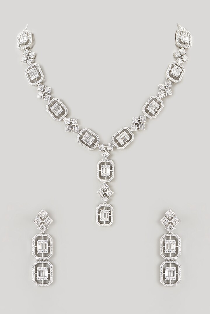 White Finish Faux Diamond Necklace Set by Aster at Pernia's Pop Up Shop