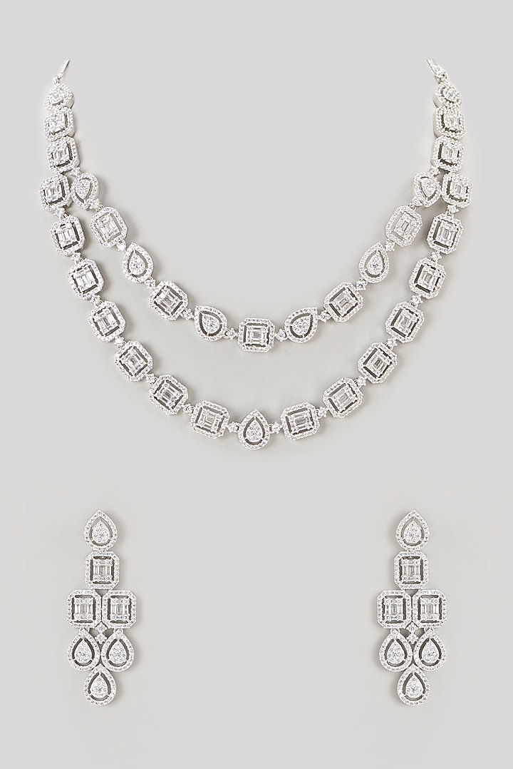 White Finish Faux Diamond Layered Necklace Set by Aster at Pernia's Pop Up Shop