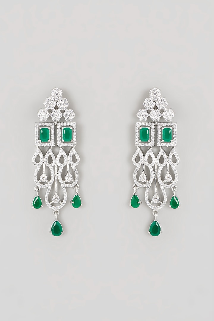 White Finish Zircon & Emerald Stone Layered Necklace Set by Aster at Pernia's Pop Up Shop