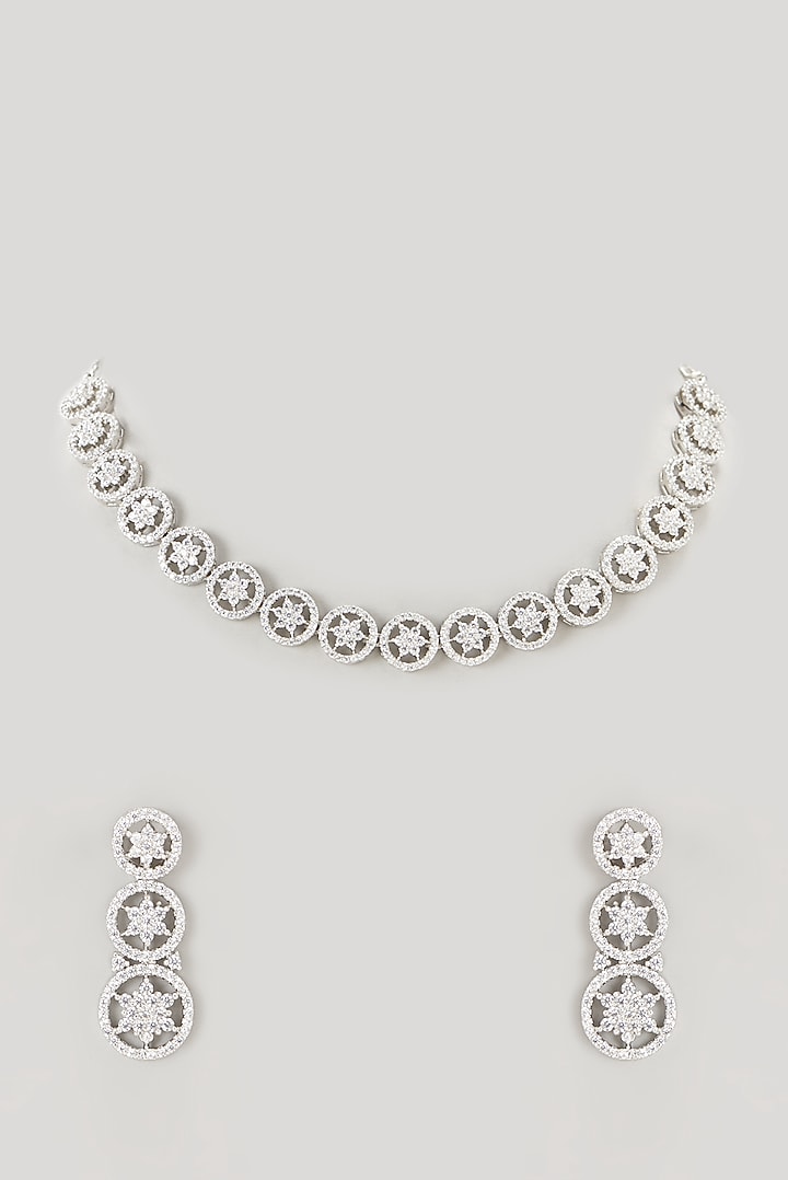 White Finish Faux Diamond Necklace Set Design by Aster at Pernia's Pop