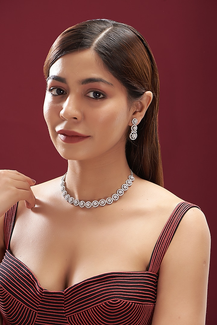 White Finish Faux Diamond Necklace Set by Aster at Pernia's Pop Up Shop