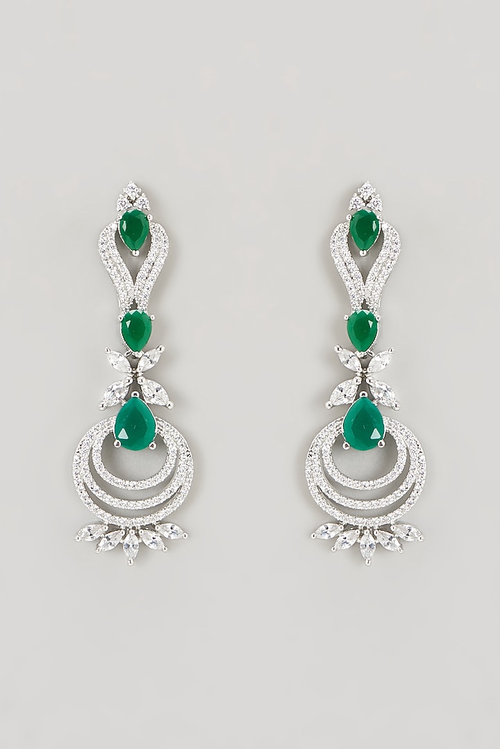 White Finish Faux Diamond & Emerald Synthetic Stone Necklace Set by Aster at Pernia's Pop Up Shop