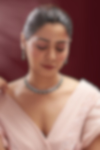 White Finish Faux Diamond & Emerald Synthetic Stone Necklace Set by Aster at Pernia's Pop Up Shop