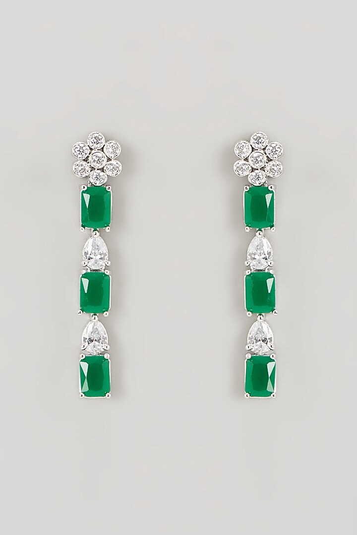 White Finish Faux Diamond & Emerald Synthetic Stone Necklace Set by Aster at Pernia's Pop Up Shop