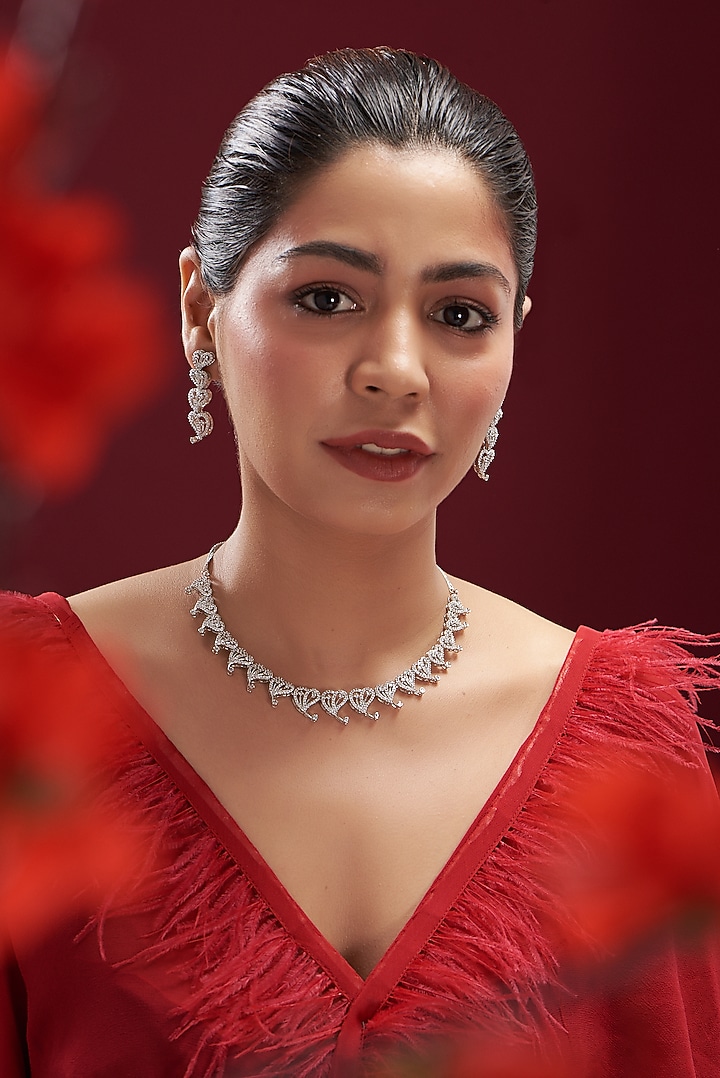 White Finish Faux Diamond Necklace Set by Aster at Pernia's Pop Up Shop