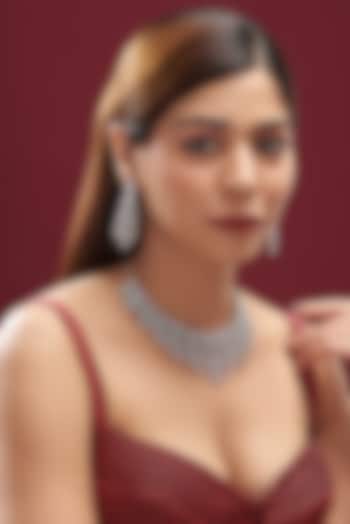 White Finish Faux Diamond Necklace Set by Aster at Pernia's Pop Up Shop