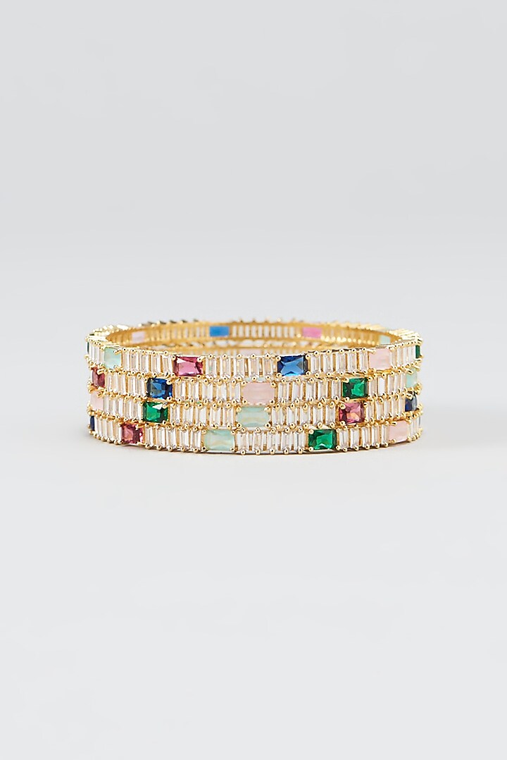 Gold Finish Multi-Colored Synthetic Stone Bangles (Set of 4) by Aster at Pernia's Pop Up Shop