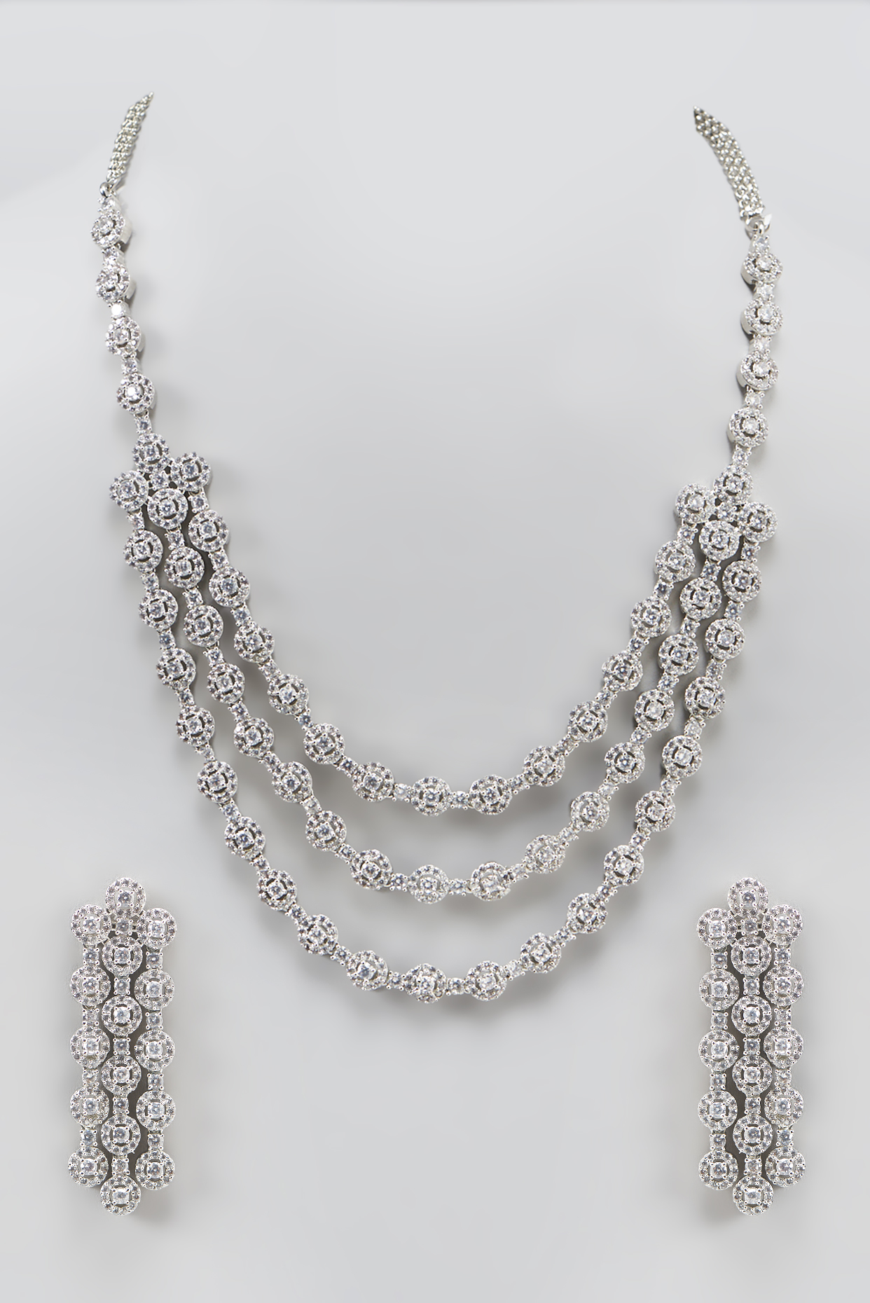 White Finish Faux Diamond Necklace Set by Aster
