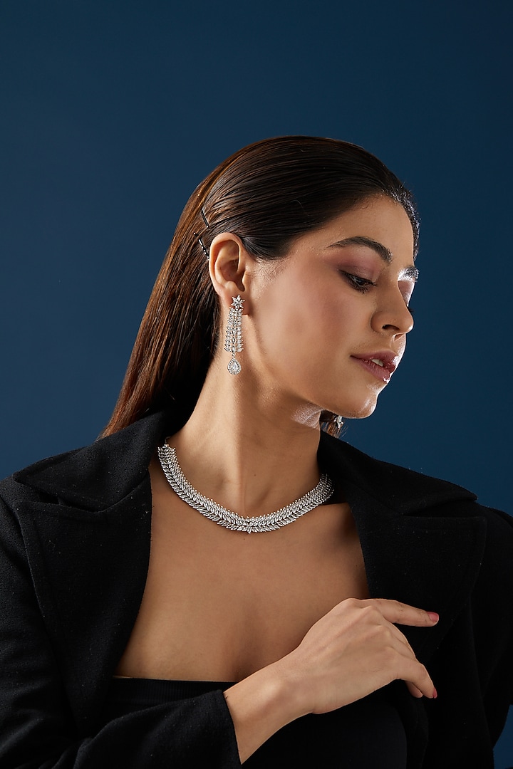 White Finish Zircon Necklace Set by Aster at Pernia's Pop Up Shop