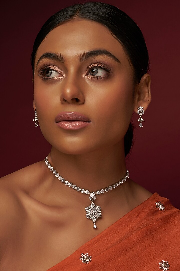 White Finish Zircon Necklace Set by Aster at Pernia's Pop Up Shop